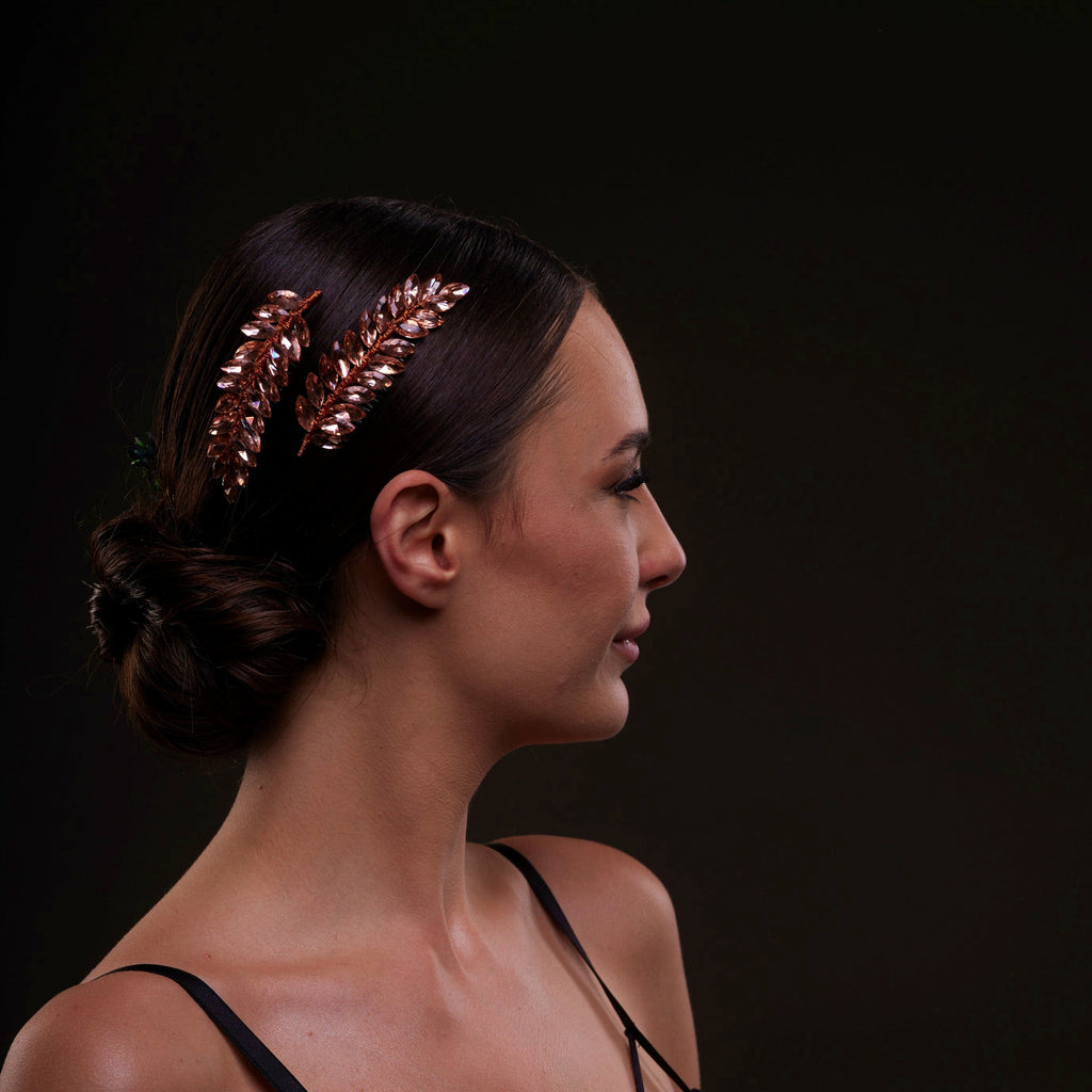 Rose Gold Crystal Leaf Hair Comb Set by Bridal Port