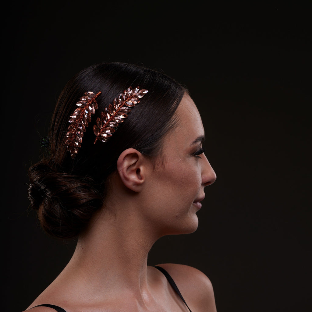 Rose Gold Crystal Leaf Hair Comb Set by Bridal Port