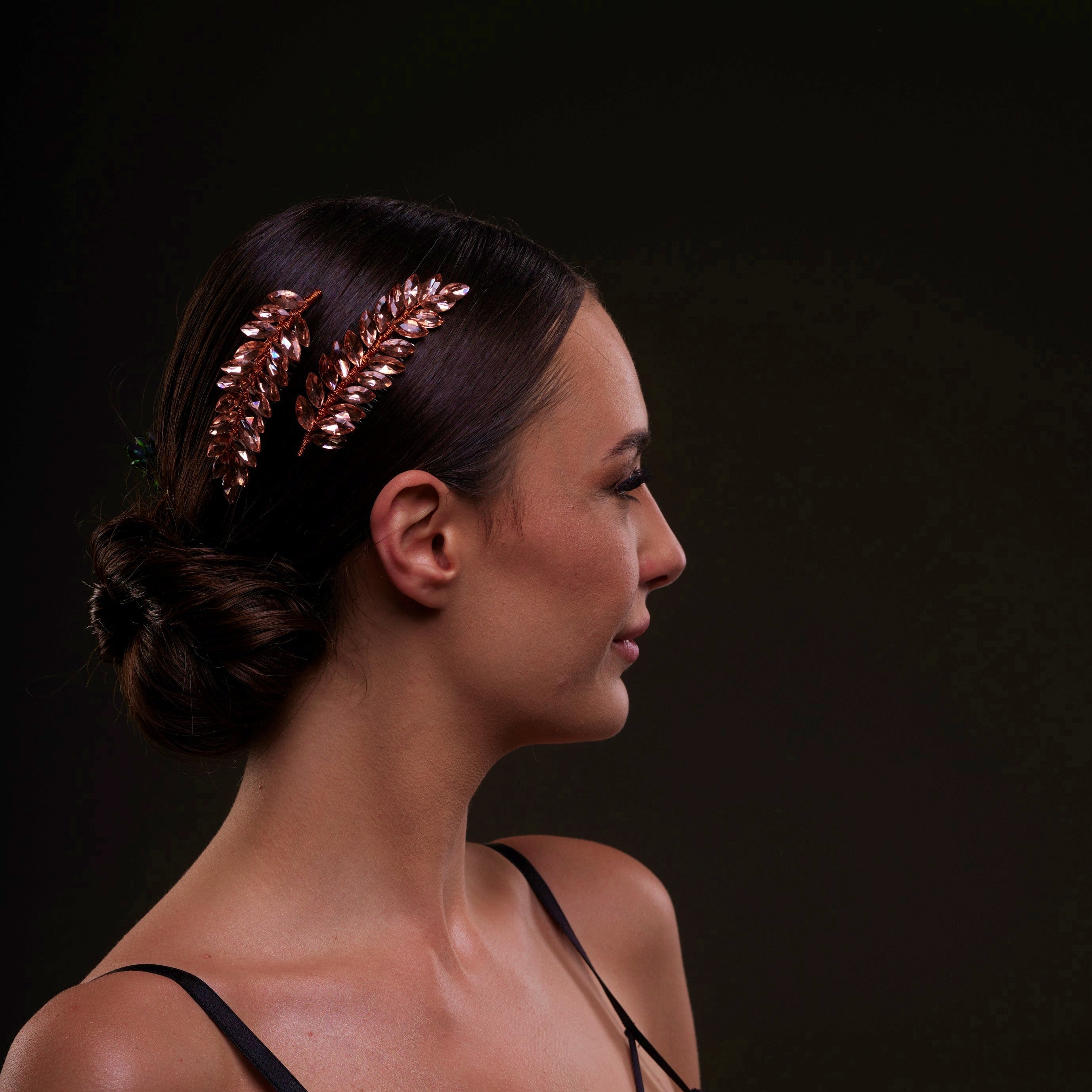 Rose Gold Crystal Leaf Hair Comb Set by Bridal Port