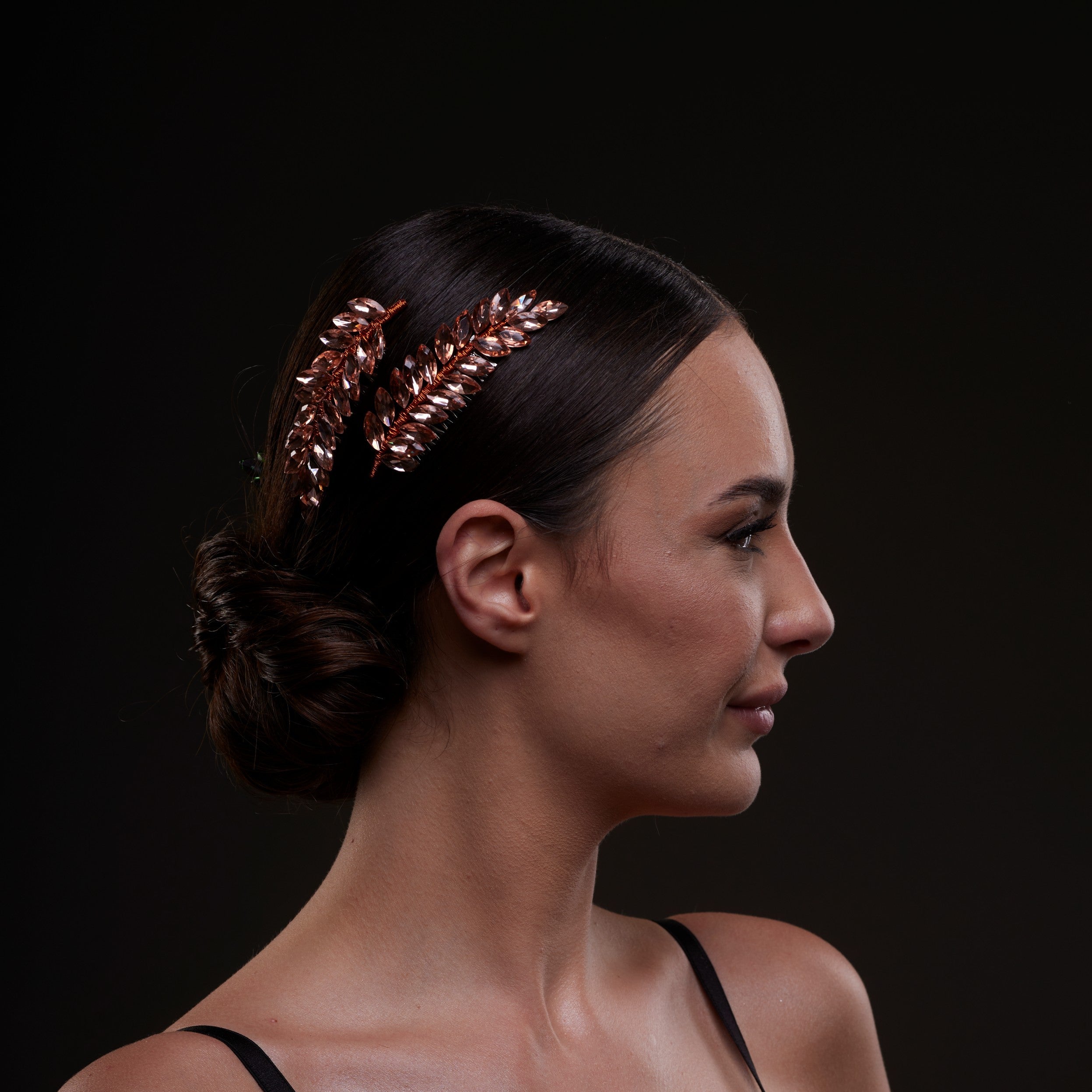 Rose Gold Crystal Leaf Hair Comb Set by Bridal Port