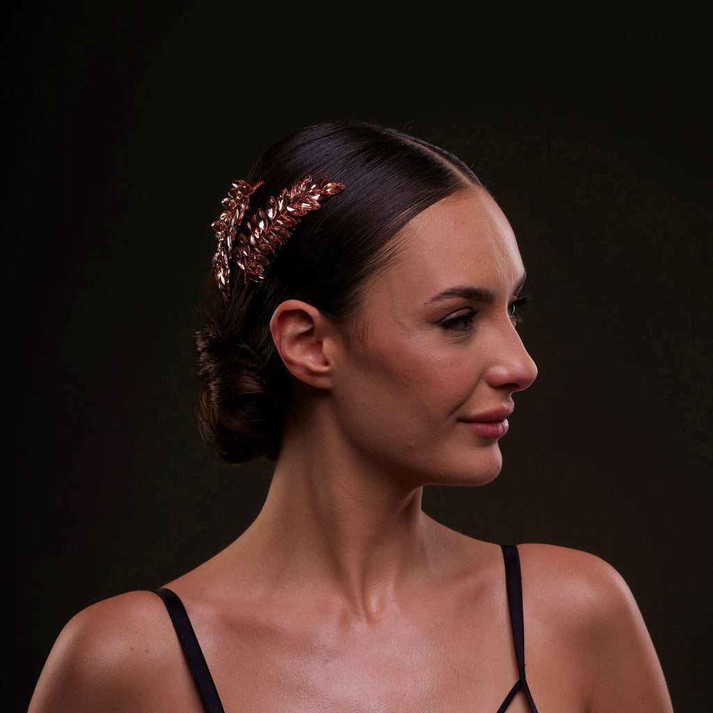 Rose Gold Crystal Leaf Hair Comb Set by Bridal Port