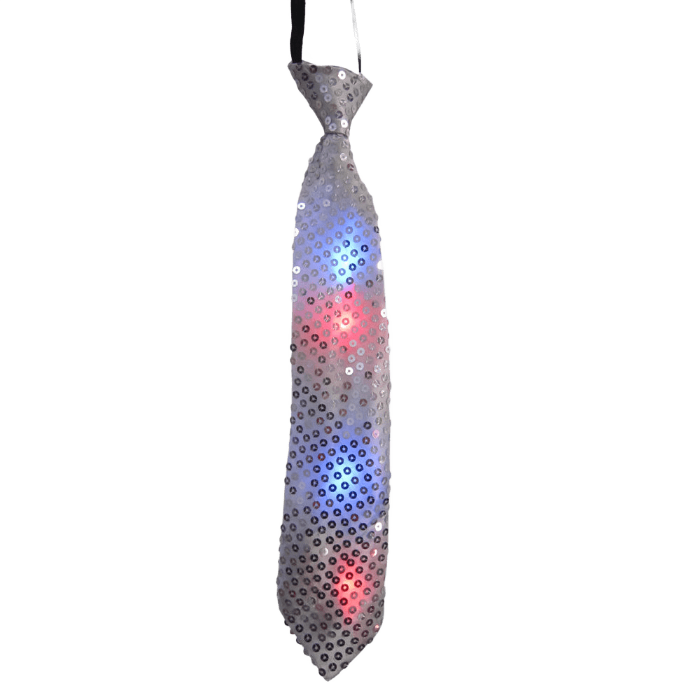 Silver Tie with LED Flashing Lights by Dress Up America