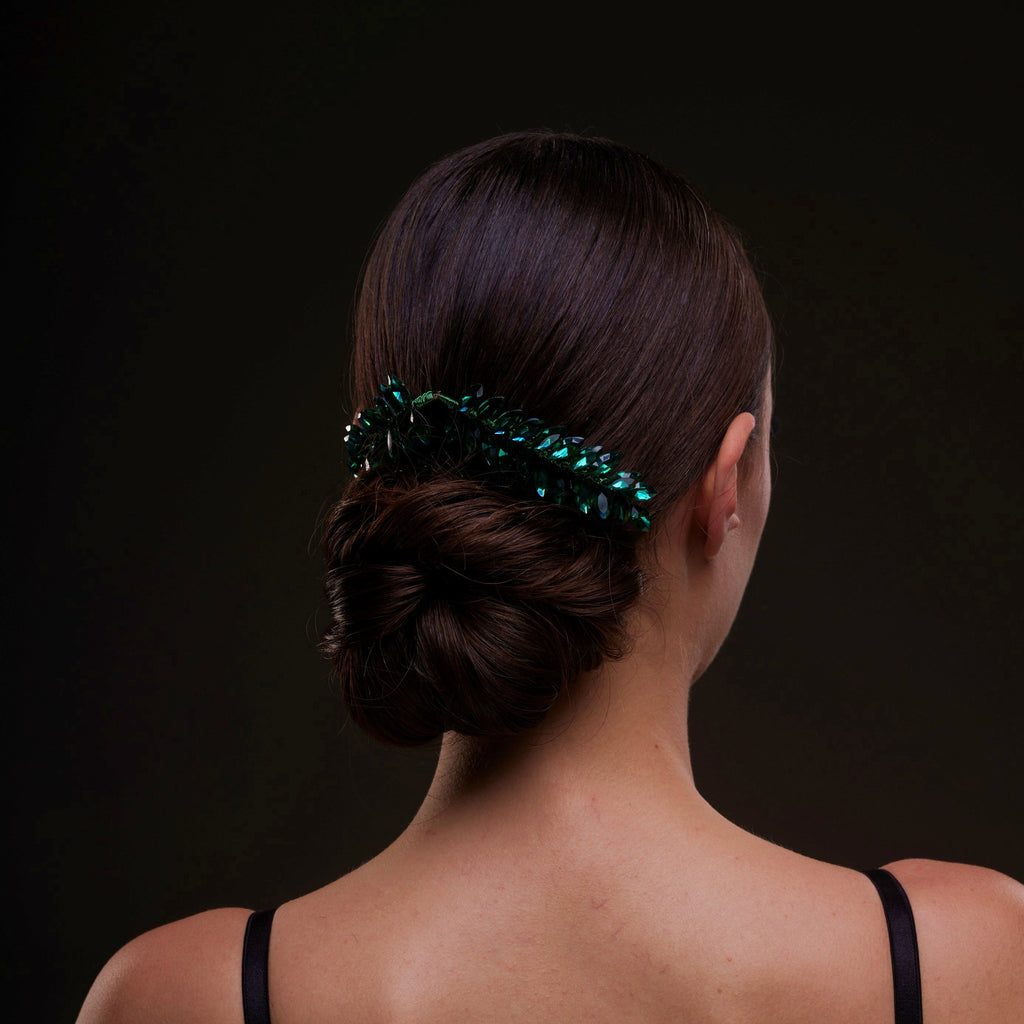Emerald Green Crystal Leaf Hair Comb Set by Bridal Port