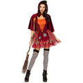 2 PC Salem Sweetie Costume: lace-up patchwork dress, tattered garter skirt, collared caplet with pointed hood.