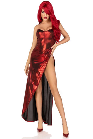 2 PC Shimmer bodysuit with high slit skirt and detachable clear straps. - worldclasscostumes