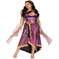 3 PC Amethyst Goddess Costume: shimmering one-shoulder dress, gold leaf sash, iridescent draping, headband
