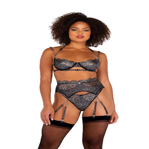3PC Sparkle Chained Gartered Bra Set - worldclasscostumes