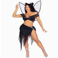 4 PC Dark Fairy Costume: wrap-top with butterfly accents, distressed net skirt, butterfly hair clips, shimmering wings.