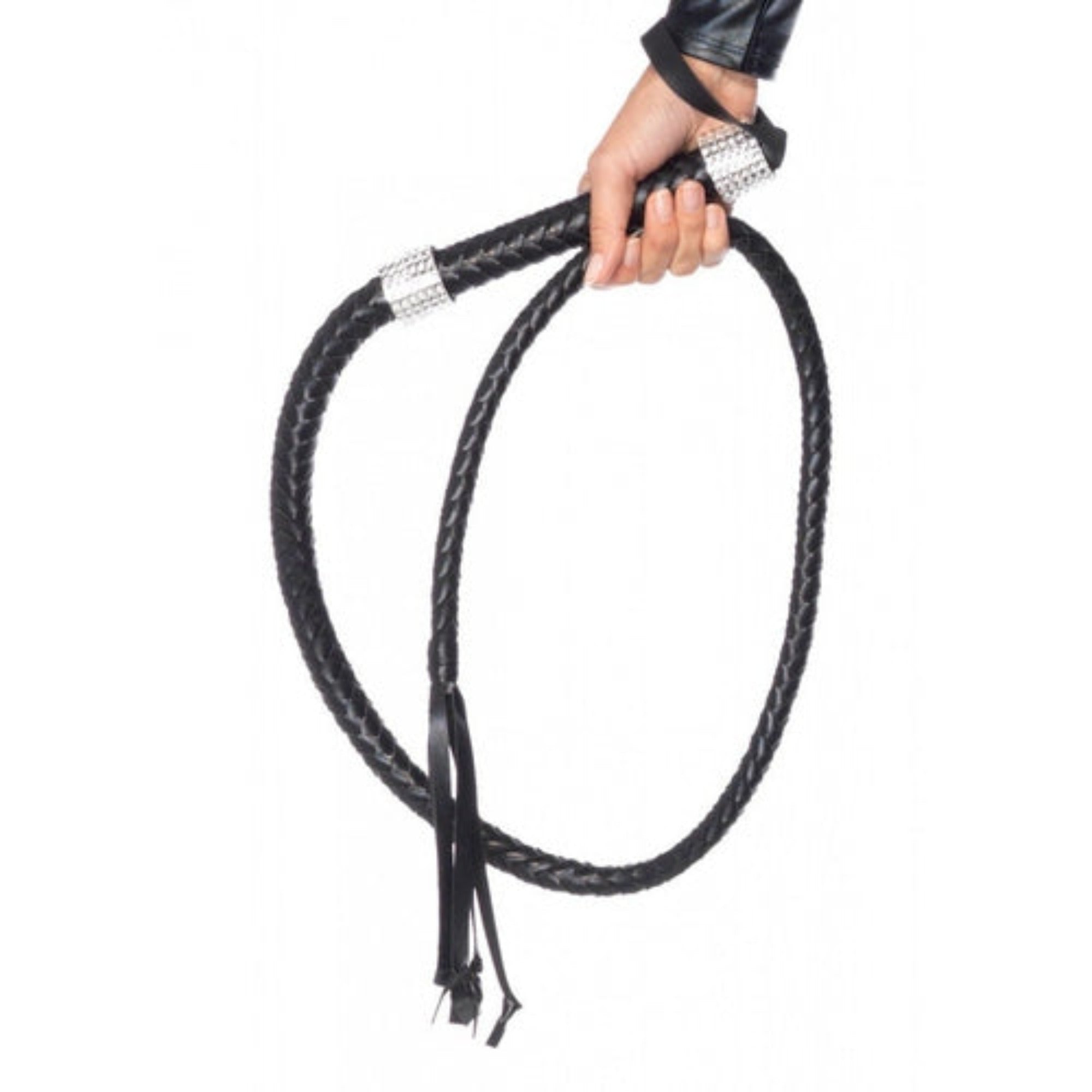 54" Braided Whip With Rhinestone Look Handle