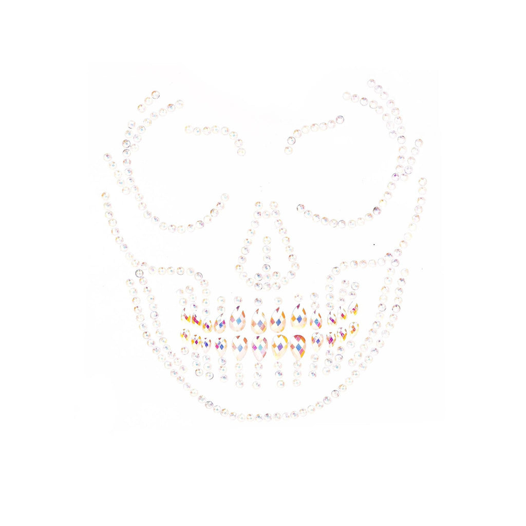 Glow in the Dark Skull Face Jewels Sticker featuring crystal rhinestones arranged as a skull.