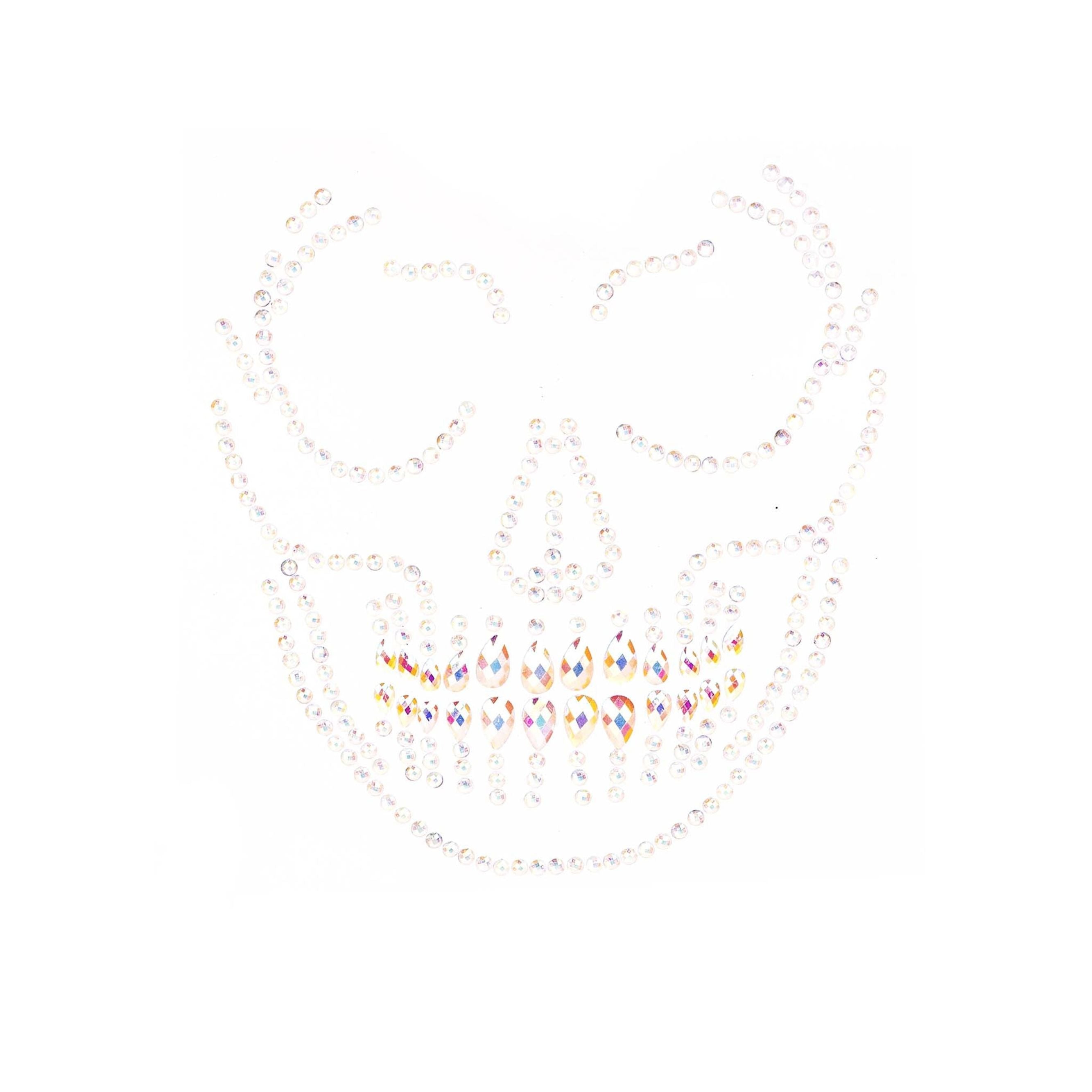 Glow in the Dark Skull Face Jewels Sticker featuring crystal rhinestones arranged as a skull.