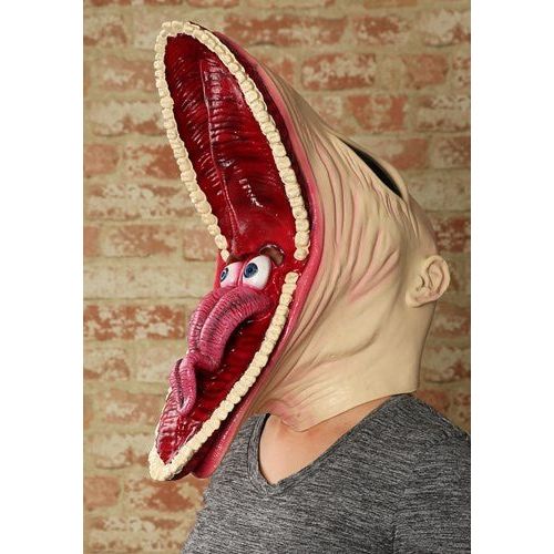 Adult Barbara Mask: red latex full-head mask with oversized jaw, long tongue, and eye holes.