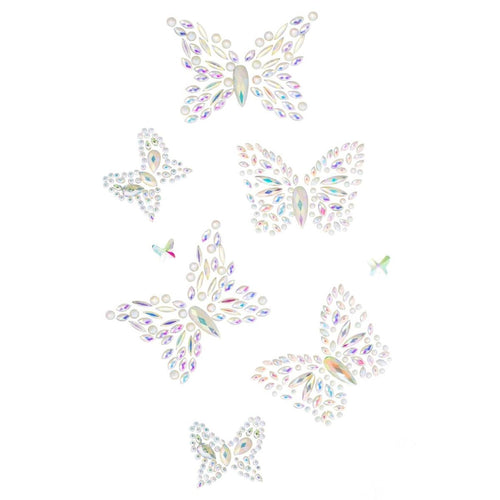 Aurelia adhesive glow-in-the-dark butterfly body jewels sticker set with iridescent rhinestones