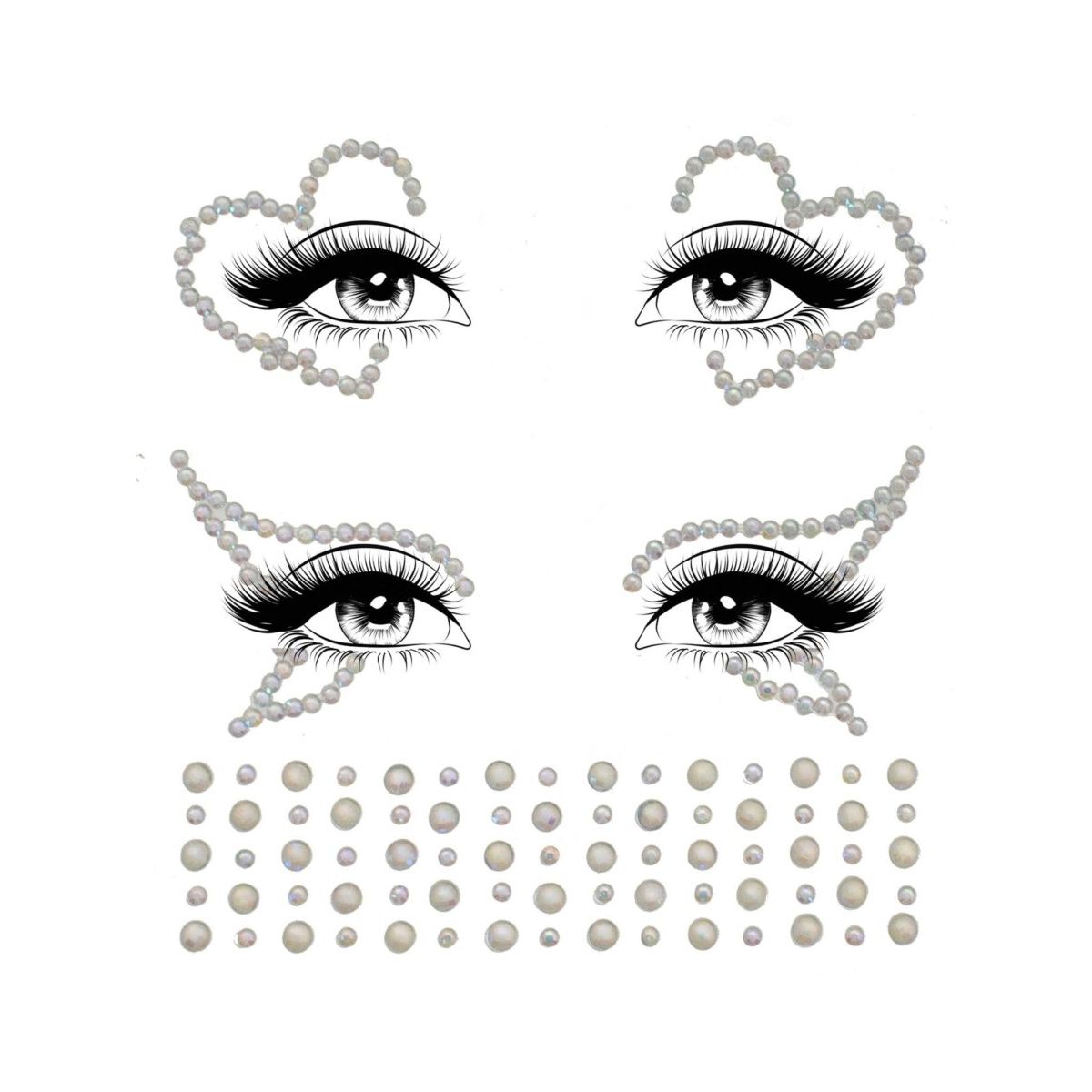 Ayla glow-in-the-dark face jewel sticker set with pearl beads arranged around illustrated eyes.