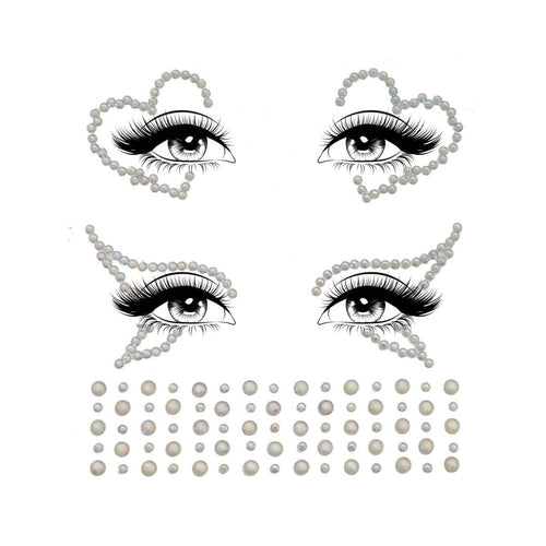 Ayla glow-in-the-dark face jewel sticker set with pearl beads arranged around illustrated eyes.
