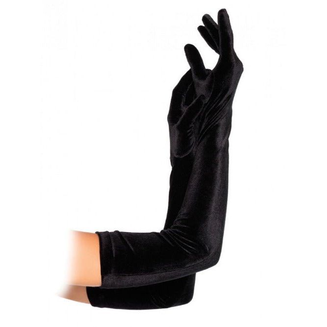 Black Stretch Velvet Opera Length Gloves - worldclasscostumes