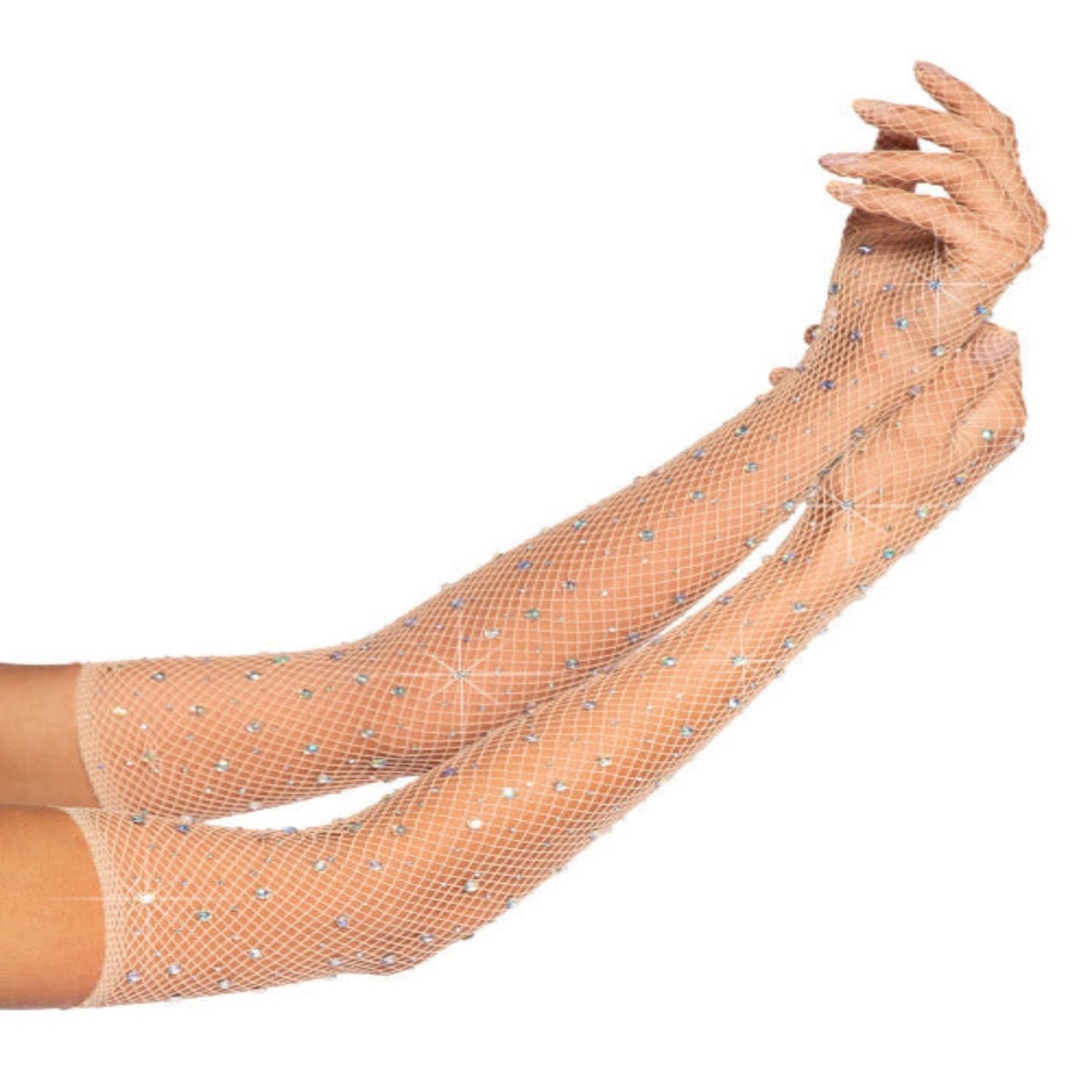 Bling Ring Rhinestone Fishnet Gloves - worldclasscostumes