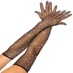 Bling Ring Rhinestone Fishnet Gloves - worldclasscostumes