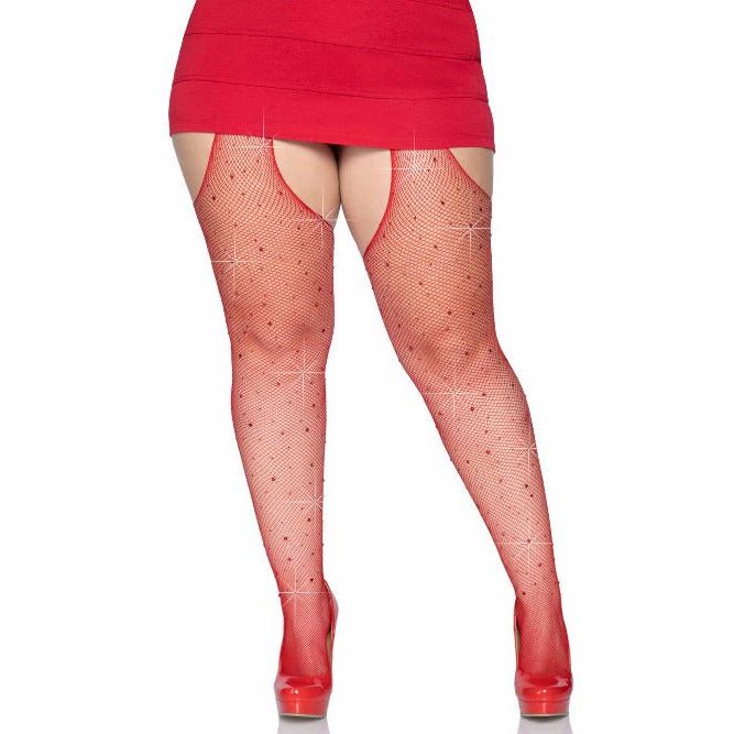Casey Rhinestone Fishnet Suspender Pantyhose - worldclasscostumes