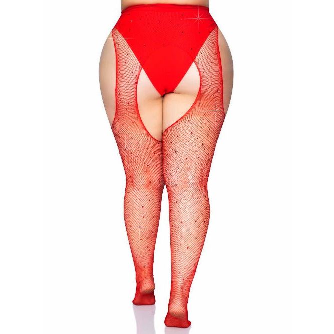 Casey Rhinestone Fishnet Suspender Pantyhose - worldclasscostumes