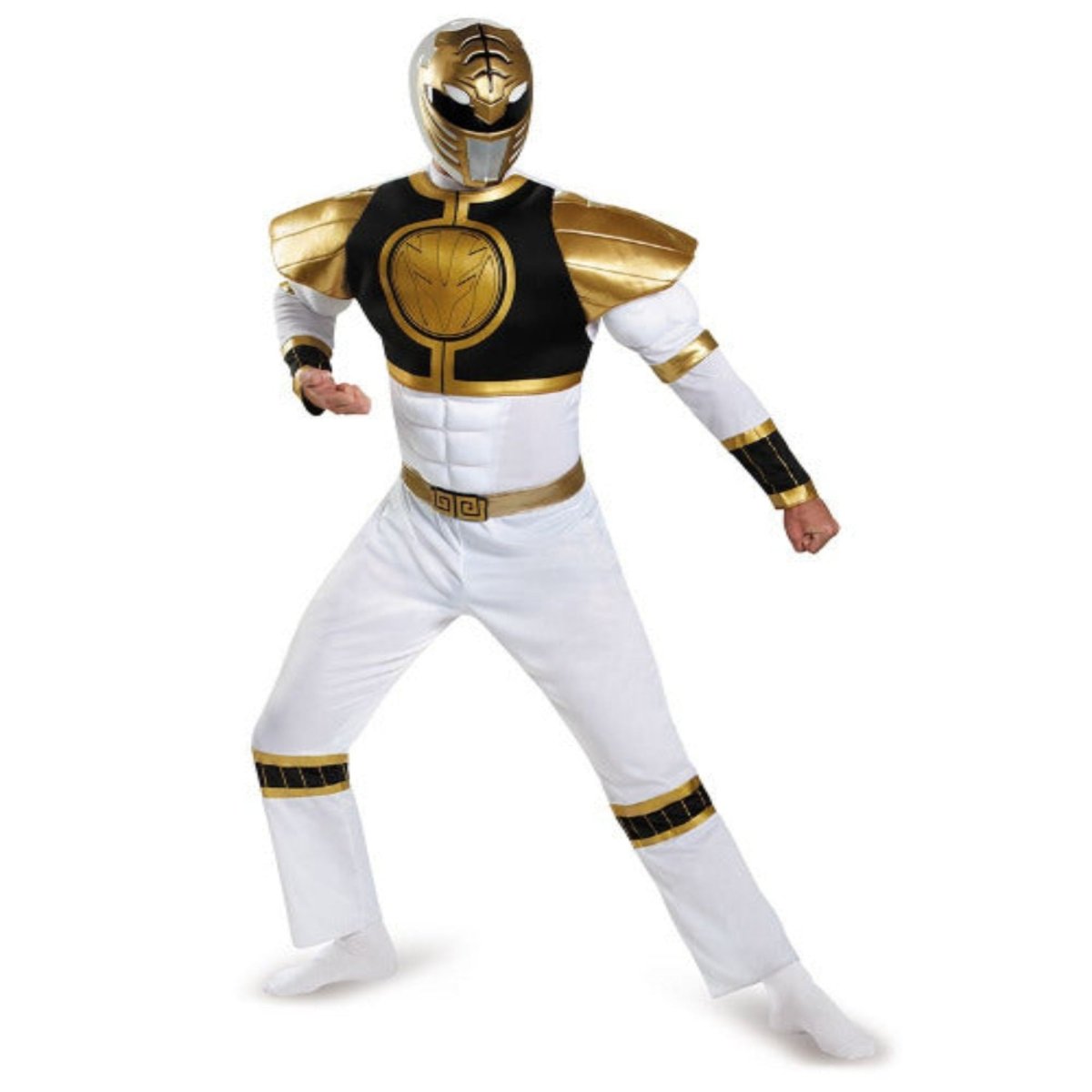 Disguise Men's White Ranger Classic Muscle Adult Costume - worldclasscostumes