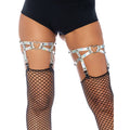 Dual Strap Iridescent Stud Thigh High Heart Garter - worldclasscostumes