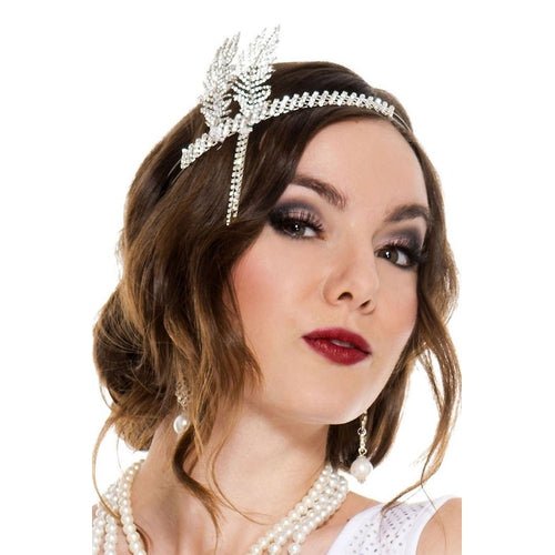 Faux Rhinestone Silver plated flapper headband - worldclasscostumes