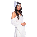 Feather headband with O-ring and metal filigree medallion accent - worldclasscostumes