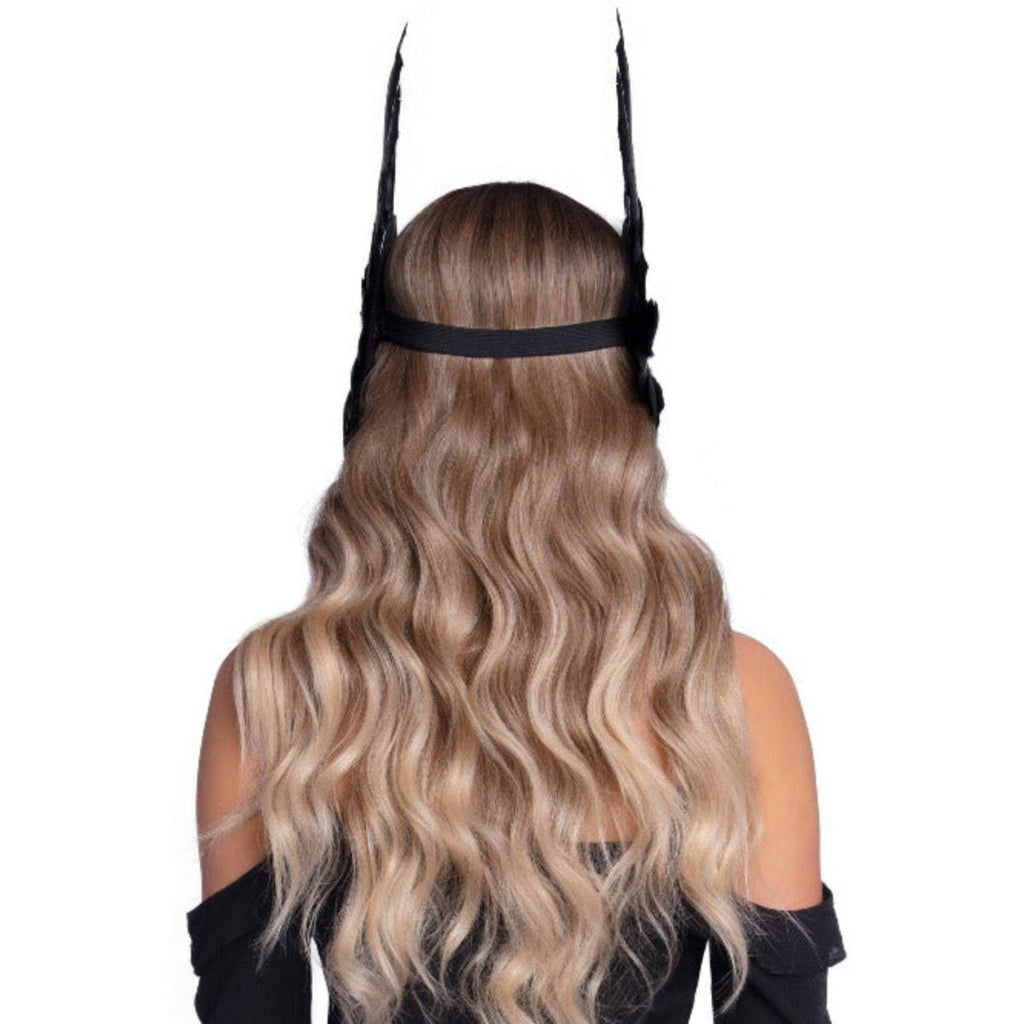 Feather headband with O-ring and metal filigree medallion accent - worldclasscostumes