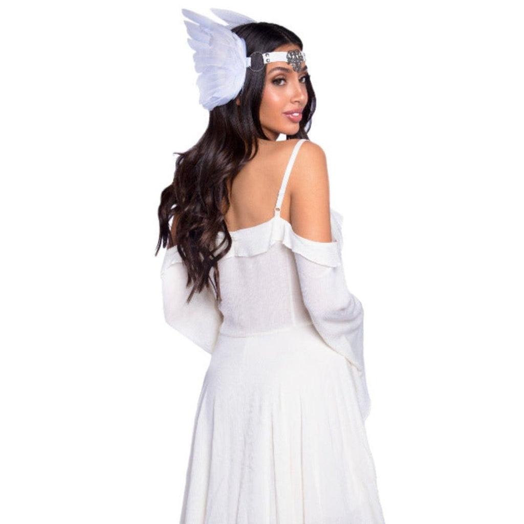 Feather headband with O-ring and metal filigree medallion accent - worldclasscostumes