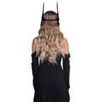 Feather headband with O-ring and metal filigree medallion accent - worldclasscostumes