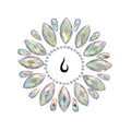 Fluer adhesive body jewels sticker by Leg Avenue; iridescent rhinestone belly button accents arranged in a circle.