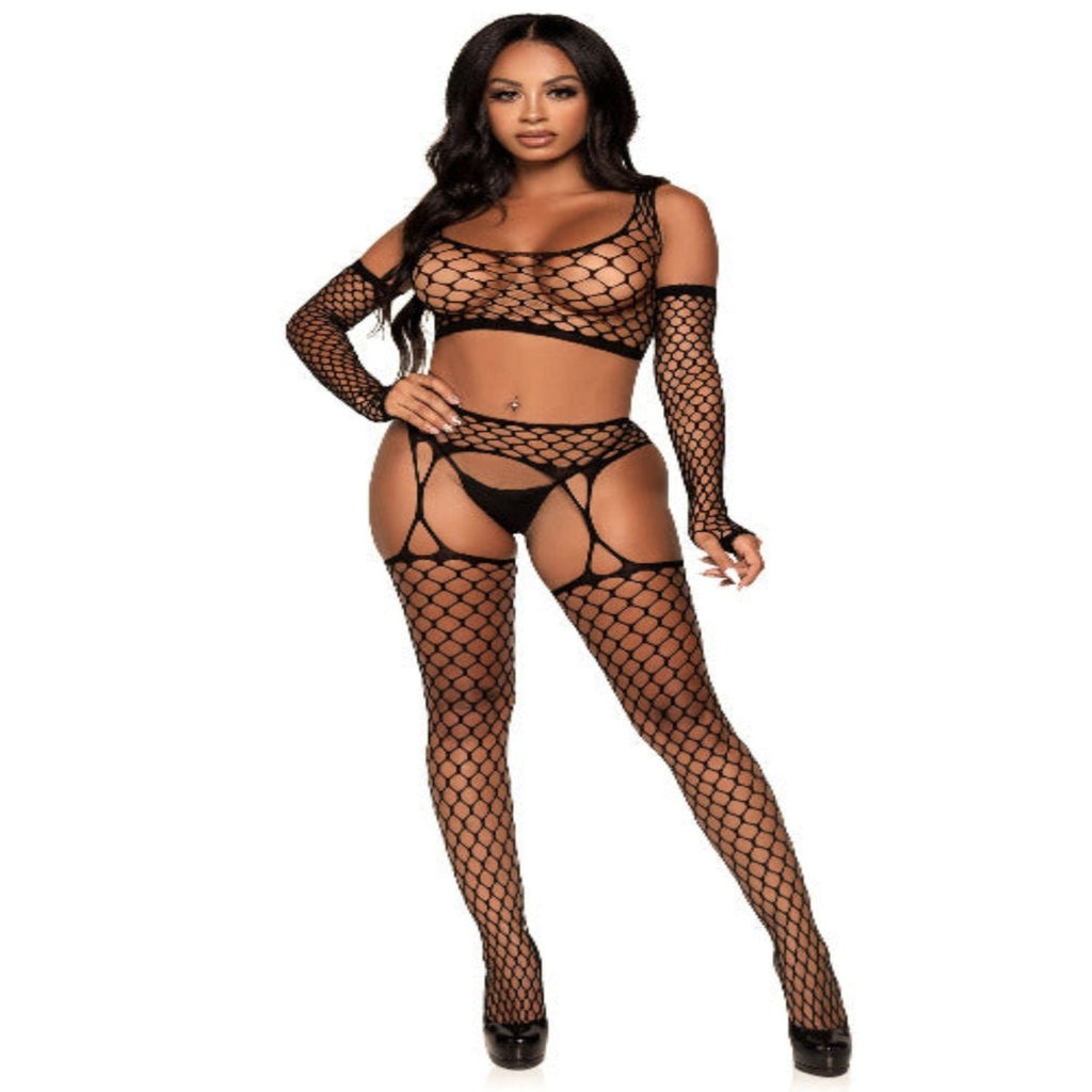 Get Into It Crop Top and Garter Stockings Set - worldclasscostumes