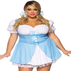 Gingham dress with lace up front and split skirt accent. - worldclasscostumes