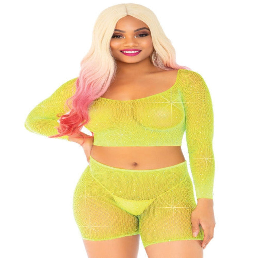 Good Vibes Fishnet Crop Top & Bike Shorts - worldclasscostumes