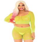 Good Vibes Fishnet Crop Top & Bike Shorts - worldclasscostumes