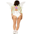Back view of iridescent glitter fairy wings with a flower accent at the center.