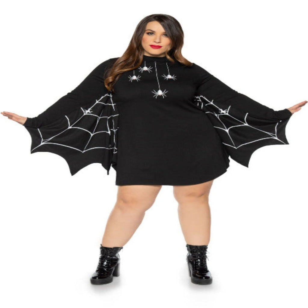 Jersey Spider Dress With Scalloped Web Wing Sleeve - worldclasscostumes