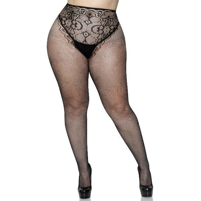 Leg Avenue Women's French cut fishnet tights with faux lace up backseam - worldclasscostumes