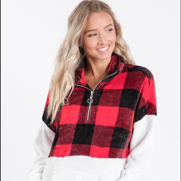 Long Sleeve High Neck Plaid Top Sweater - worldclasscostumes