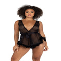Low Cut Mesh Babydoll with Faux Fur Trim & Satin Tie - worldclasscostumes