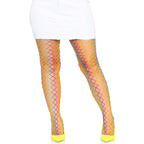 Mazie Ombre Rainbow Tights: reinforced fishnet, rainbow gradient for rave or festival outfits.