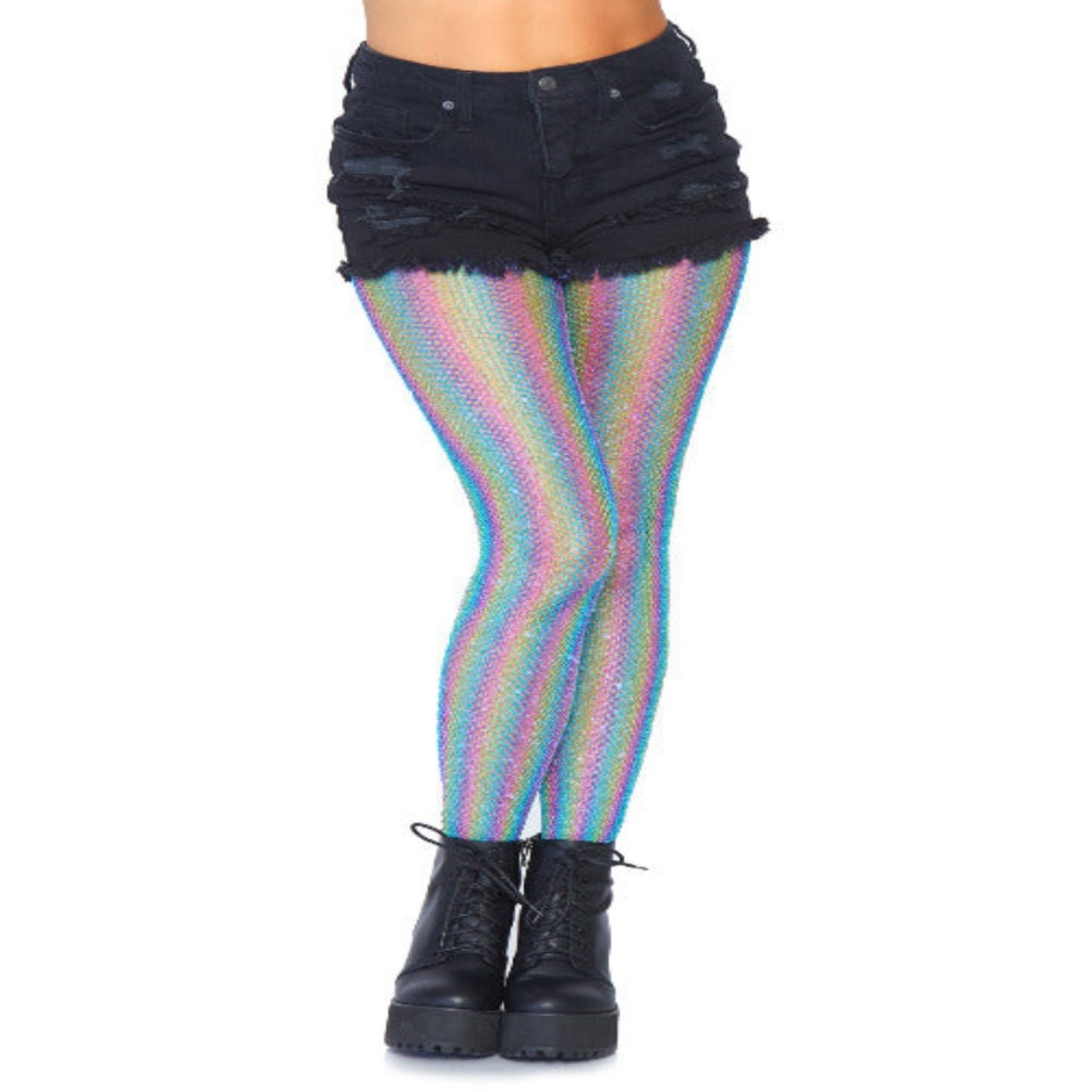 Nova Rainbow Striped Fishnet Tights - worldclasscostumes