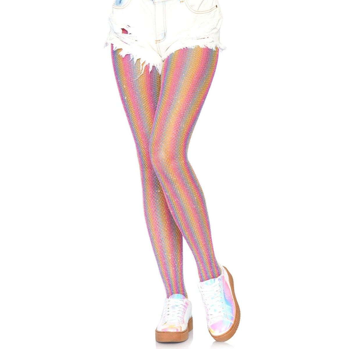Nova Rainbow Striped Fishnet Tights - worldclasscostumes