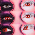 PRIMAL Jurassic II Red Reptile contact lenses with red base, orange veins, mesh pupil and orange-yellow outer ring.