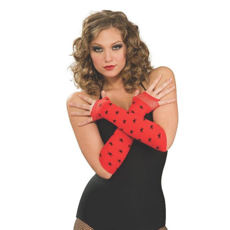 Red With Black Stars Fingerless Gloves - worldclasscostumes