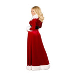 Roma Miss Claus red velvet dress with white faux fur trim and black belt at the waist