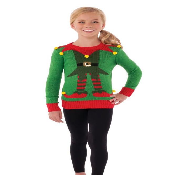 Rubie's Costume Green Elf Ugly Christmas Sweater Costume, One Color - worldclasscostumes