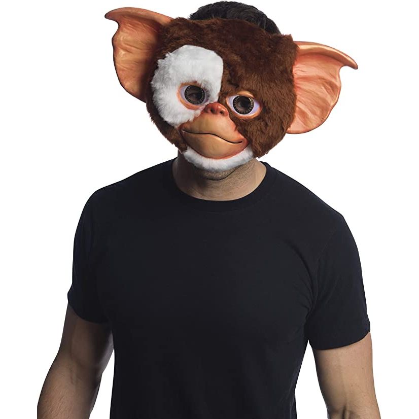 Man wearing Rubie's Gizmo Gremlins mask with plush hair from Secrets of The Mogwai