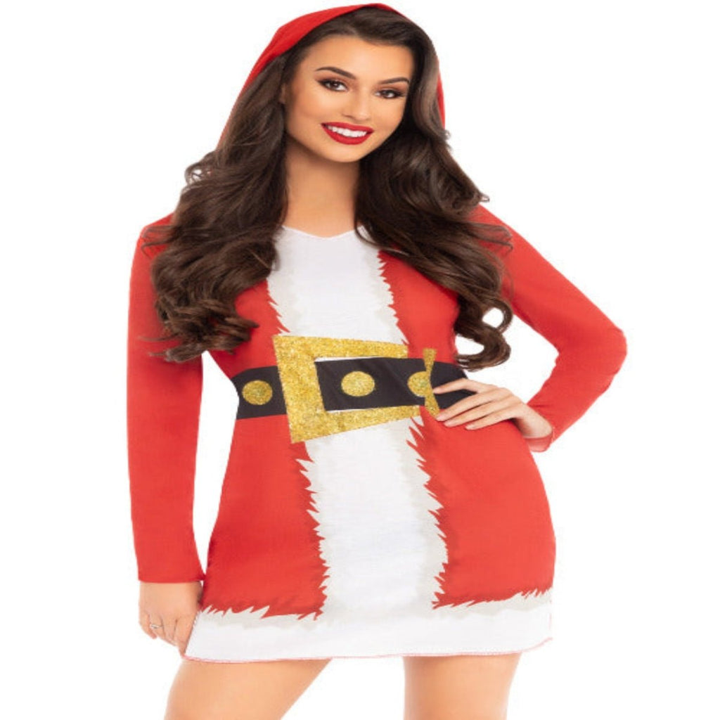 Santa hooded long sleeve t-shirt dress. - worldclasscostumes